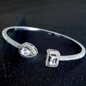 Snake Pear Sterling Silver Zircon Adjustable Bangle